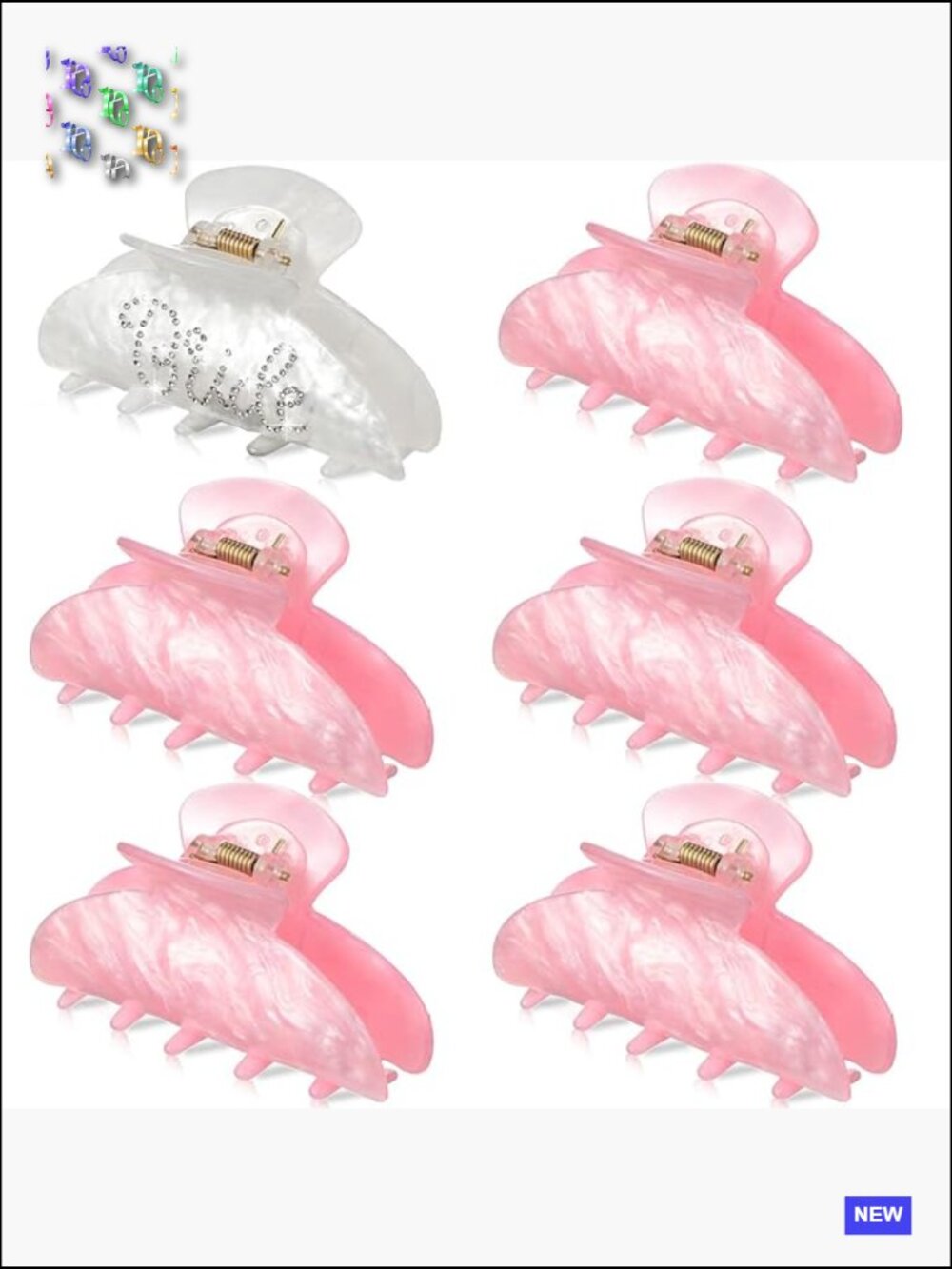 6 Pcs Bride Bridesmaid Acrylic Claw Hair Clip Rhinestone Wedding Party